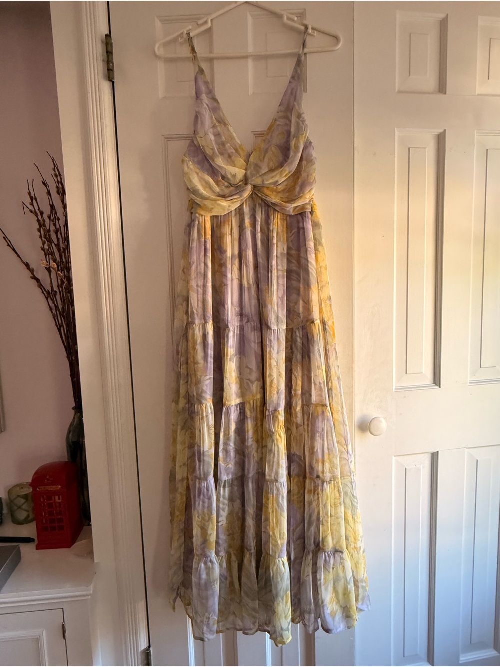 Astr Lavender and Yellow Floral Tiered Maxi Dress